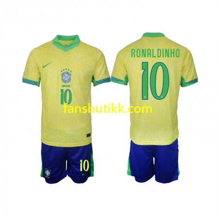Fotballdrakt Brasil Ronaldinho 10 Barn Hjemmetrøye 2024 Kortermet
